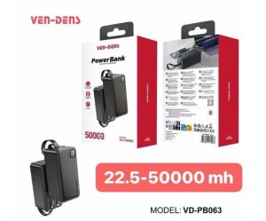 Ven-Dens 50000mAh VD-PB063 22.5W Fast Charging Power Bank with Digital Display & Built-in Cables